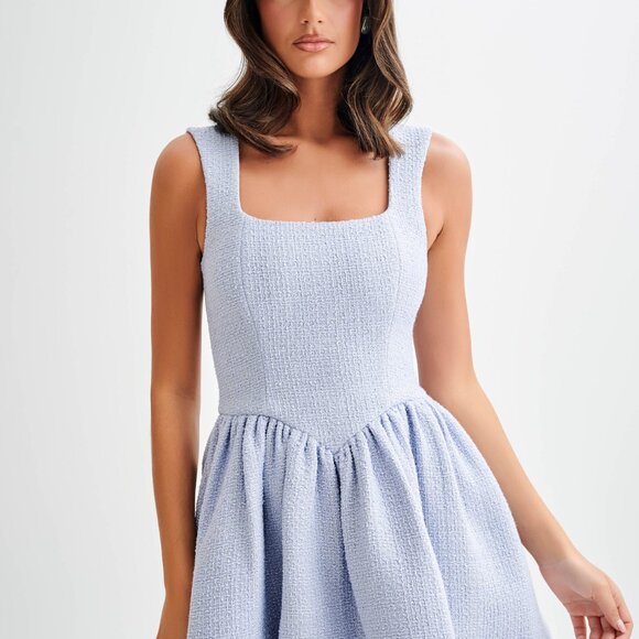 💙 Light Blue BoucleTextured Fit & Flare Mini Dress – Elegant, Flirty & On-Trend - Picture 3 of 3